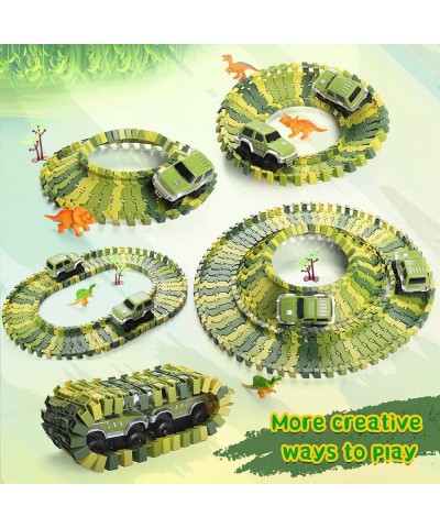 Dinosaur Race Car Track Toys 400 pcs Create Dinosaur World Road Race Flexible Tracks with 360 Loop and Auto Turntable Playset...