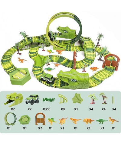 Dinosaur Race Car Track Toys 400 pcs Create Dinosaur World Road Race Flexible Tracks with 360 Loop and Auto Turntable Playset...