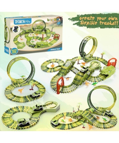 Dinosaur Race Car Track Toys 400 pcs Create Dinosaur World Road Race Flexible Tracks with 360 Loop and Auto Turntable Playset...