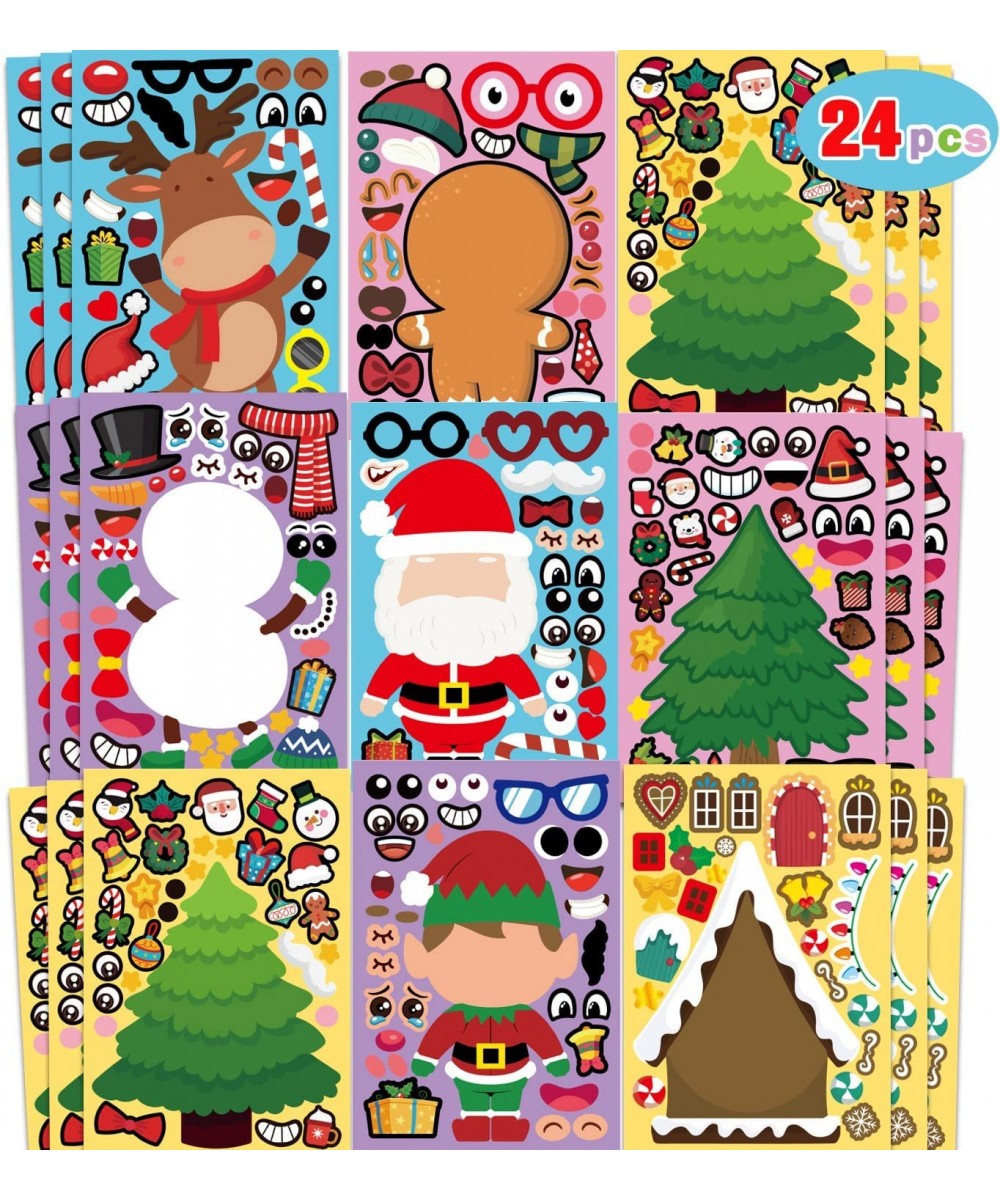 24PCS Christmas Party Game Stickers for Kid Make Your Own Face Xmas Activities Stickers Santa Claus Reindeer Snowman Christma...