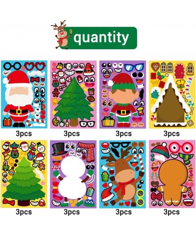 24PCS Christmas Party Game Stickers for Kid Make Your Own Face Xmas Activities Stickers Santa Claus Reindeer Snowman Christma...