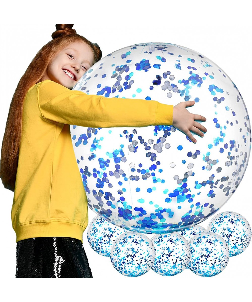 6 Pieces Inflatable Beach Ball Swimming Pool Balls 24 Inches Bouncy Glitter Jelly Ball Confetti Beach Ball Glitter Beach Ball...