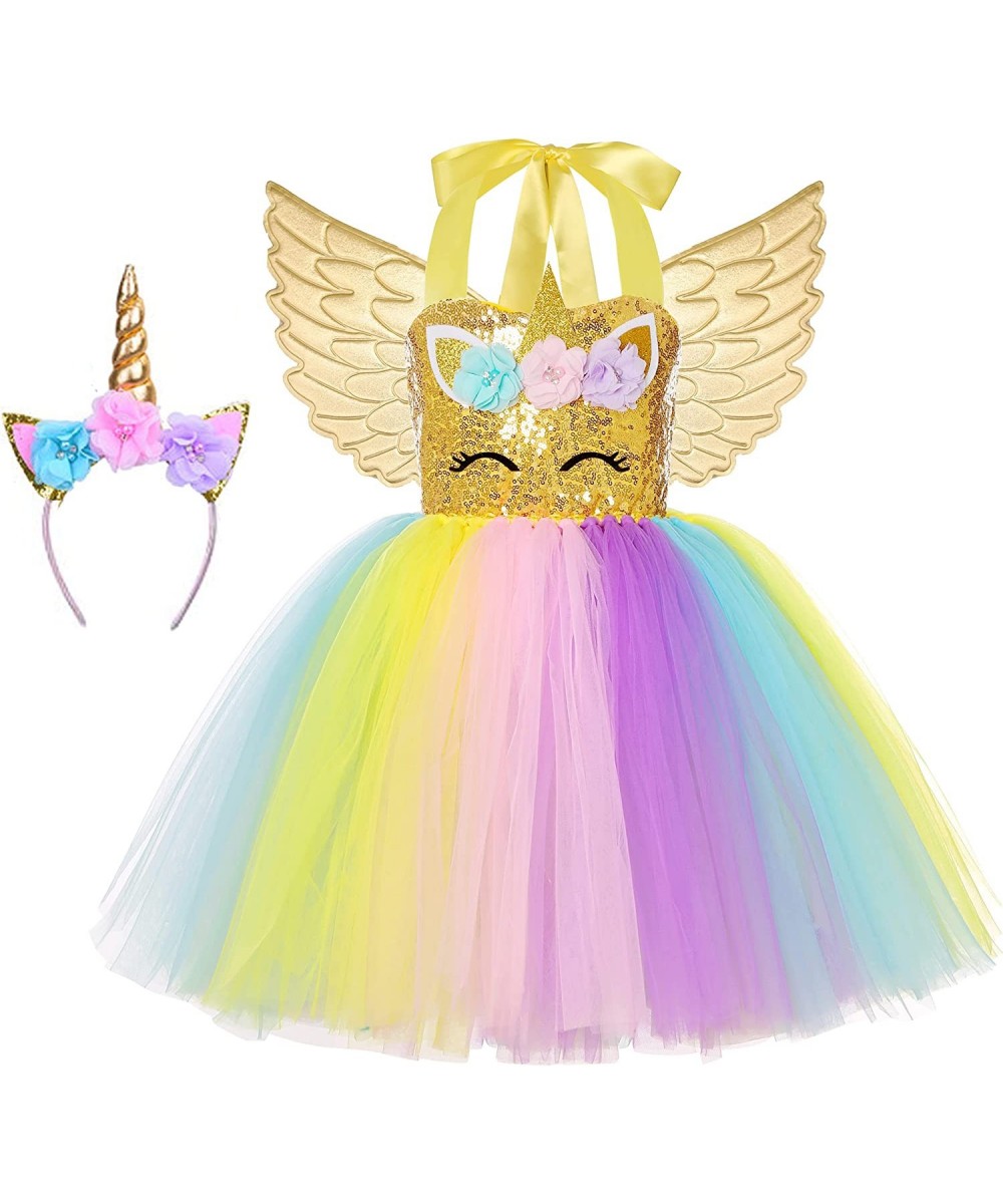 Girl Unicorn Costume Rainbow Tutu Dress Princess Birthday Party Gifts Halloween with Headband Wings $19.52 Kids' Costumes