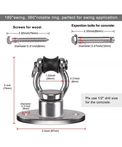 Permanent Antirust Stainless Steel Heavy Duty Swing Hanger 1200LB Capacity Bearing Swing Hook 360° Rotation 2 Wood Screws 2 E...