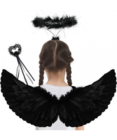 Angel Wings and Halo Headband Set Black Feather Angel Wings Angel Halo Headband and Angel Wand for Kids Girls Halloween Party...