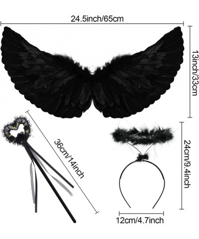 Angel Wings and Halo Headband Set Black Feather Angel Wings Angel Halo Headband and Angel Wand for Kids Girls Halloween Party...