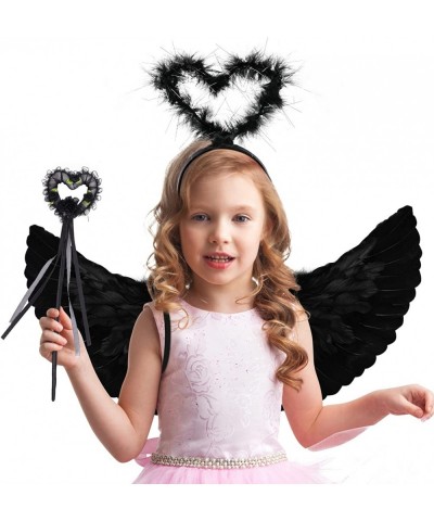 Angel Wings and Halo Headband Set Black Feather Angel Wings Angel Halo Headband and Angel Wand for Kids Girls Halloween Party...