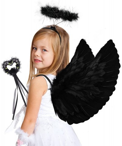 Angel Wings and Halo Headband Set Black Feather Angel Wings Angel Halo Headband and Angel Wand for Kids Girls Halloween Party...