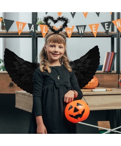 Angel Wings and Halo Headband Set Black Feather Angel Wings Angel Halo Headband and Angel Wand for Kids Girls Halloween Party...