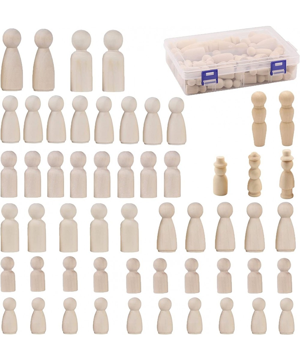 Wooden Peg Dolls Set 55pcs of Natural Unfinished Peg People Family Unpainted Wooden Peg Dolls Unfinished Figures Mini peg Peo...