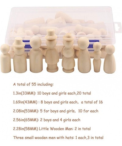 Wooden Peg Dolls Set 55pcs of Natural Unfinished Peg People Family Unpainted Wooden Peg Dolls Unfinished Figures Mini peg Peo...