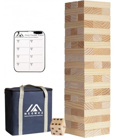 Giant Tumble Tower 60 PCS Stacking Timber Game with Dice| Scoreboard| Carrying Bag Wooden Block Indoor Outdoor Game Set for K...