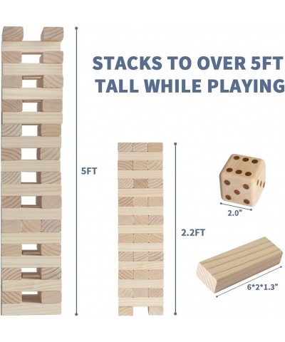 Giant Tumble Tower 60 PCS Stacking Timber Game with Dice| Scoreboard| Carrying Bag Wooden Block Indoor Outdoor Game Set for K...