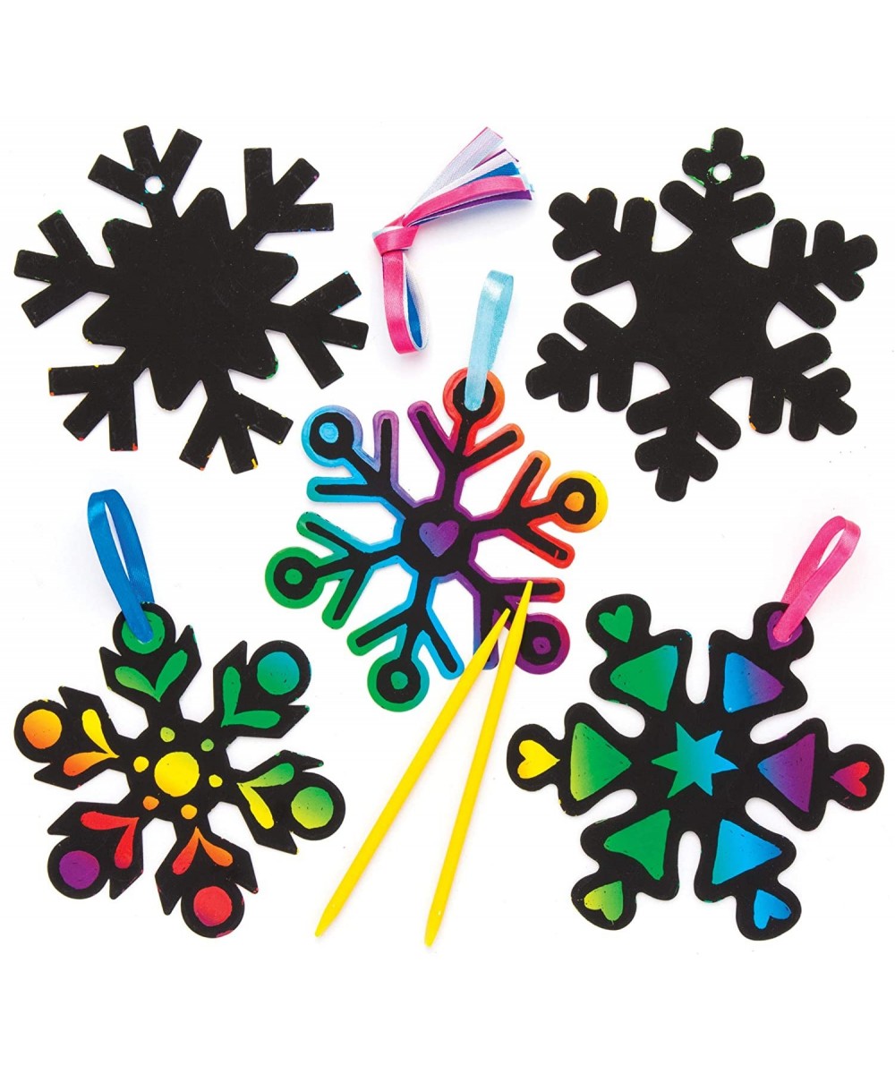 AR769 Snowflake Scratch Art Decorations - Pack of 10 Christmas Tree Ornaments Made with Rainbow Magic Paper for Kids to Decor...