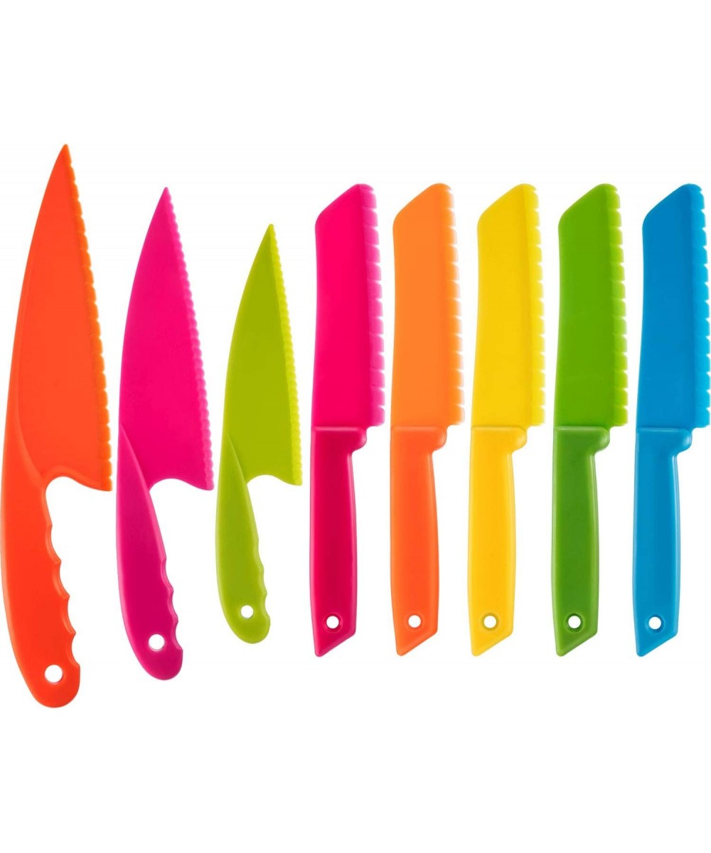 8 Pieces Kid Plastic Kitchen Knife Set Children's Safe Cooking Chef Nylon Knives for Fruit Bread Cake Salad Lettuce Knife (Co...