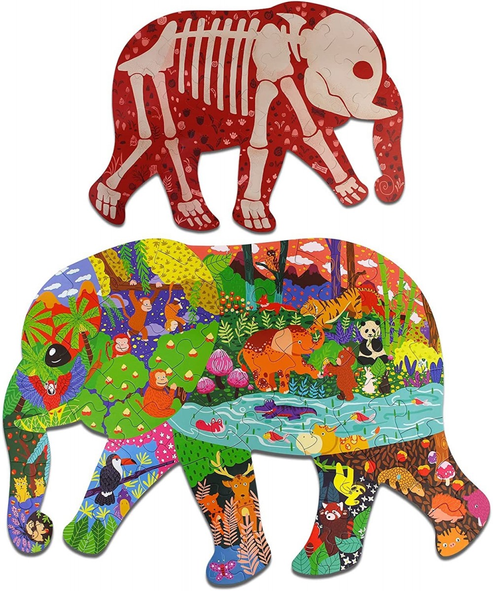 Puzzles for Kids Ages 6-10 60 PCS Double-Sided Elephant Floor Puzzles Large Animal Shape Jigsaw Puzzle Energetic and challeng...