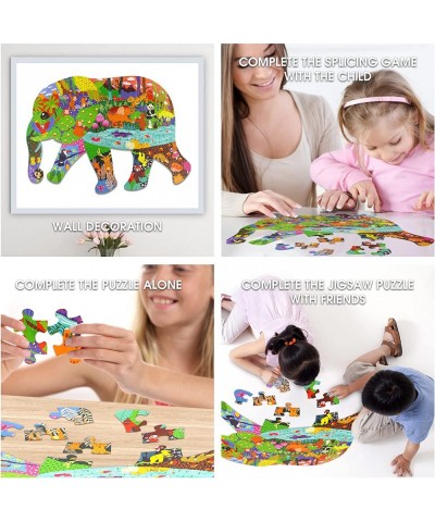 Puzzles for Kids Ages 6-10 60 PCS Double-Sided Elephant Floor Puzzles Large Animal Shape Jigsaw Puzzle Energetic and challeng...