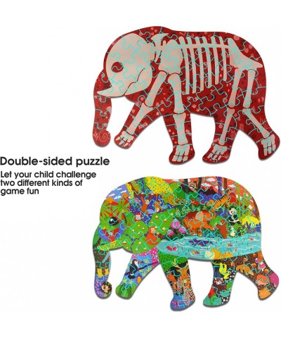 Puzzles for Kids Ages 6-10 60 PCS Double-Sided Elephant Floor Puzzles Large Animal Shape Jigsaw Puzzle Energetic and challeng...