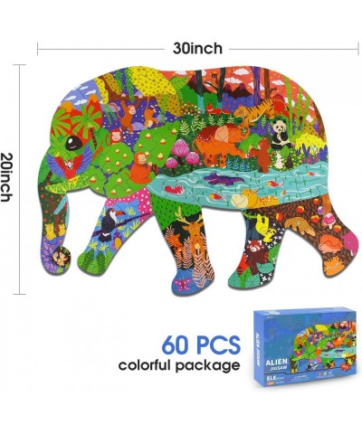 Puzzles for Kids Ages 6-10 60 PCS Double-Sided Elephant Floor Puzzles Large Animal Shape Jigsaw Puzzle Energetic and challeng...