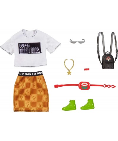 Storytelling Fashion Pack of Doll Clothes Inspired by Super Mario: Graphic Tee Patterned Skirt & 6 Accessories Dolls Gift for...