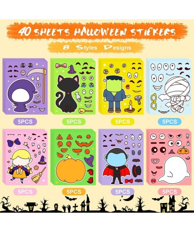 40 Sheets Make-a-face Sticker Make Your Own Halloween Characters Match Sticker with Full Body Design Vampire Witch Frankenste...