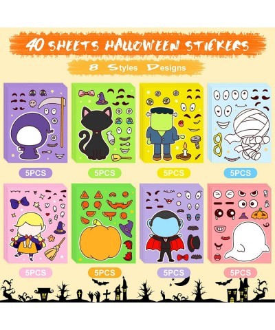 40 Sheets Make-a-face Sticker Make Your Own Halloween Characters Match Sticker with Full Body Design Vampire Witch Frankenste...