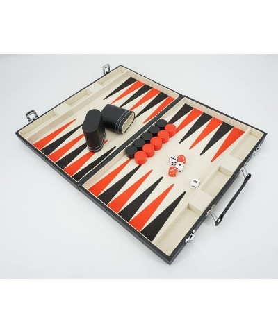 15inch Backgammon Set with Travel Leatherette Carrying Case for Kids and Adults Black and Red Backgammon Set with Travel Leat...