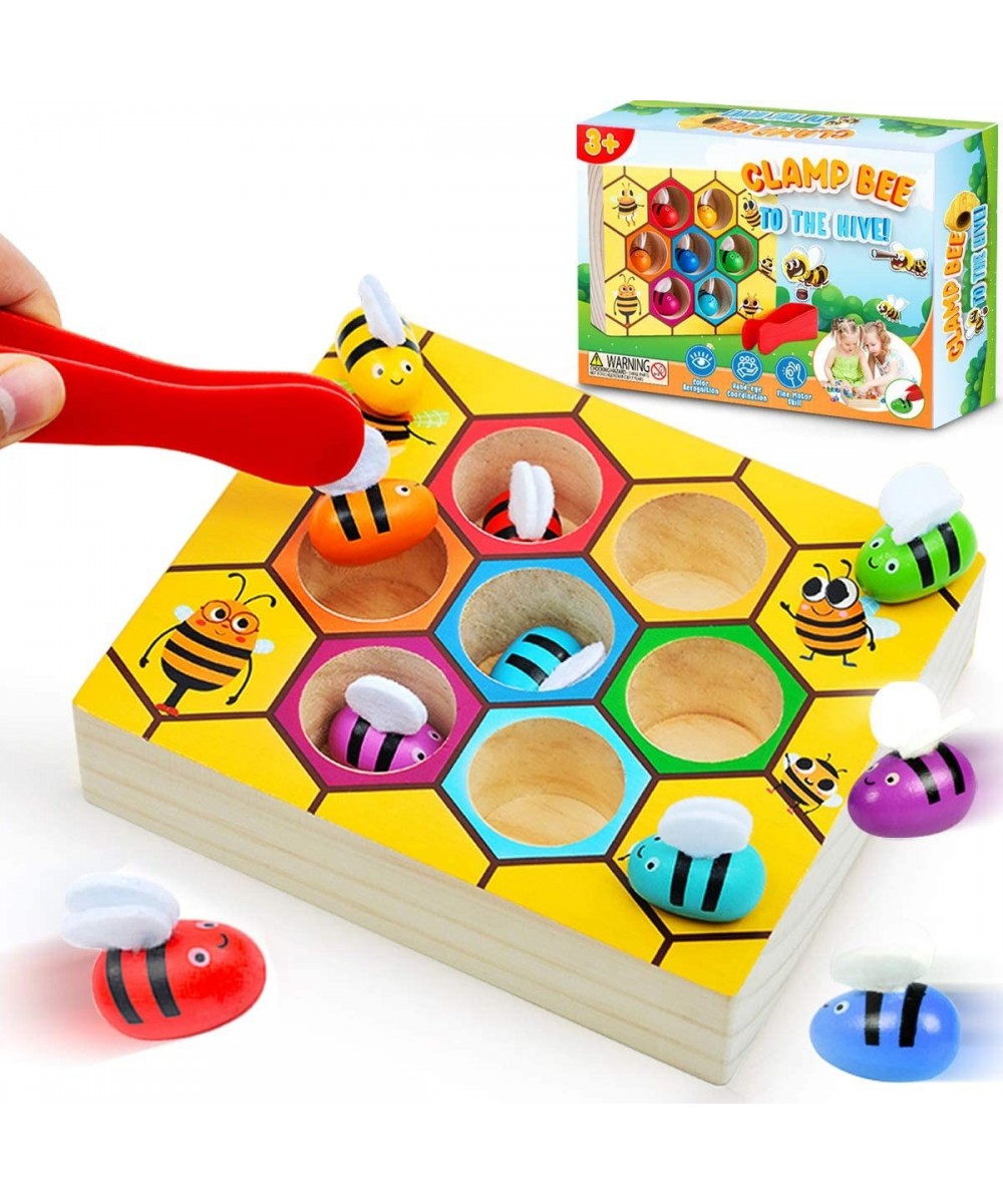 Toddler Fine Motor Skill Toy - Clamp Bee to Hive Matching Game - Montessori Toy for 1 Year Old Wooden Color Sorting Puzzle Ea...