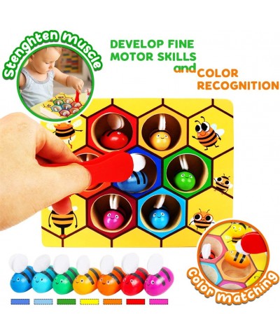 Toddler Fine Motor Skill Toy - Clamp Bee to Hive Matching Game - Montessori Toy for 1 Year Old Wooden Color Sorting Puzzle Ea...