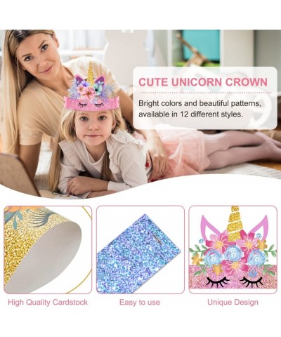 Unicorn Birthday Party Hats Unicorn Crown Unicorn Headband for Girls 12 PCS Paper Crowns Glitter Unicorn Horn Flower Ornament...