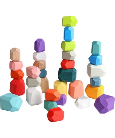 Wooden Stacking Rocks 32PCS Large Colorful Rock Blocks Wood Stacking Blocks Montessori Toys for Toddlers 3+ Year Old $33.30 E...