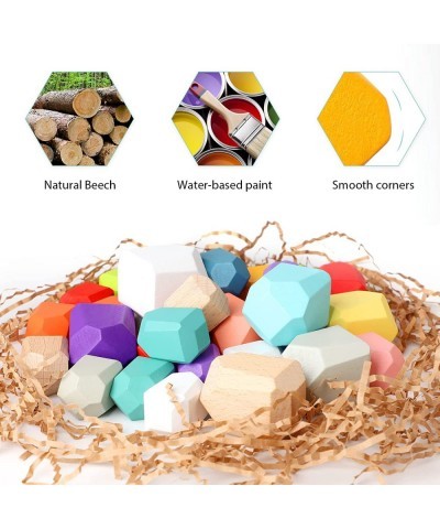 Wooden Stacking Rocks 32PCS Large Colorful Rock Blocks Wood Stacking Blocks Montessori Toys for Toddlers 3+ Year Old $33.30 E...