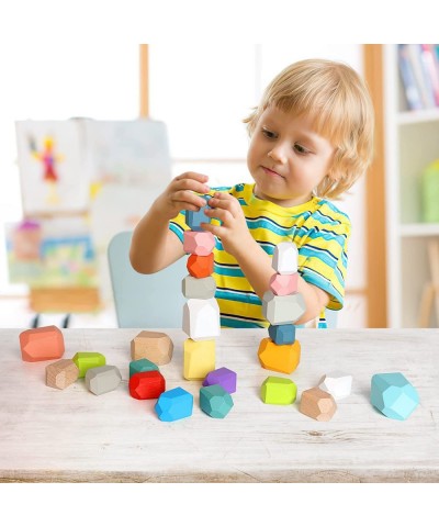 Wooden Stacking Rocks 32PCS Large Colorful Rock Blocks Wood Stacking Blocks Montessori Toys for Toddlers 3+ Year Old $33.30 E...