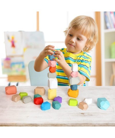 Wooden Stacking Rocks 32PCS Large Colorful Rock Blocks Wood Stacking Blocks Montessori Toys for Toddlers 3+ Year Old $33.30 E...