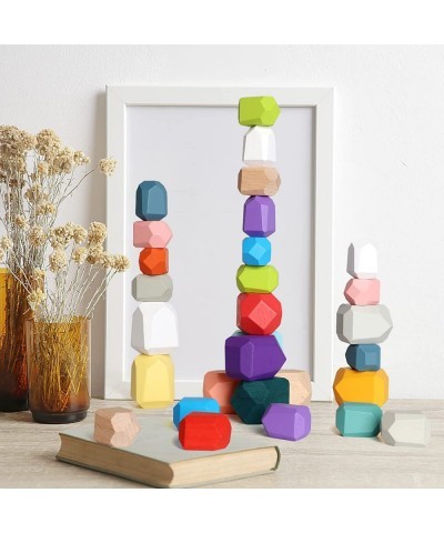 Wooden Stacking Rocks 32PCS Large Colorful Rock Blocks Wood Stacking Blocks Montessori Toys for Toddlers 3+ Year Old $33.30 E...