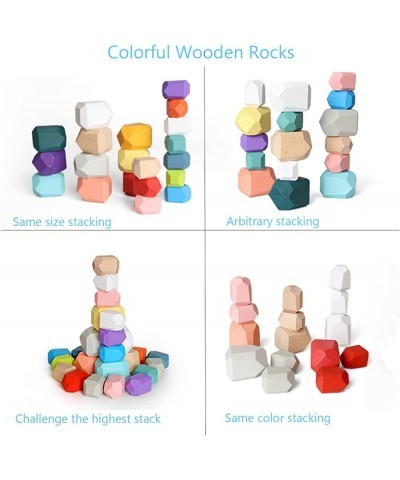 Wooden Stacking Rocks 32PCS Large Colorful Rock Blocks Wood Stacking Blocks Montessori Toys for Toddlers 3+ Year Old $33.30 E...