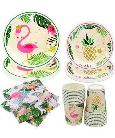 Flamingo Party Supplies Tableware Set Flamingo Party Plates Cups Napkins for Hawaiian Luau Tropical Aloha Birthday Party Supp...