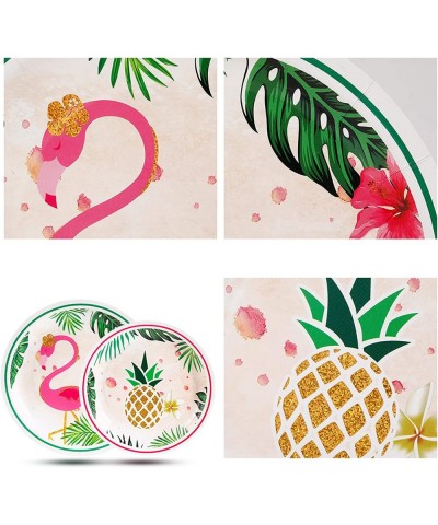 Flamingo Party Supplies Tableware Set Flamingo Party Plates Cups Napkins for Hawaiian Luau Tropical Aloha Birthday Party Supp...