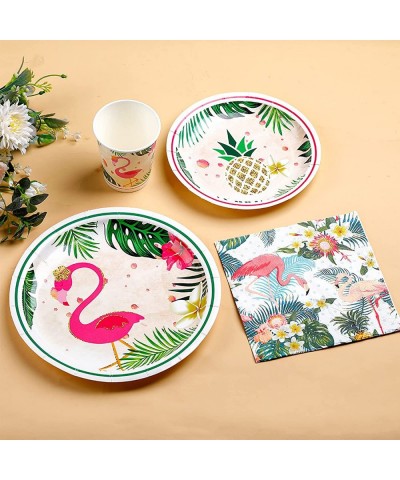 Flamingo Party Supplies Tableware Set Flamingo Party Plates Cups Napkins for Hawaiian Luau Tropical Aloha Birthday Party Supp...