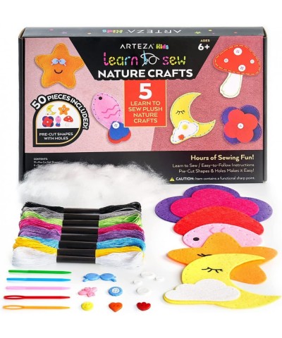 Hand Sewing Kit 5 Learn to Sew Plush Nature Crafts 50 Pieces Pre-Cut Felt Shapes Plastic Needles Plush Fill Buttons and Threa...