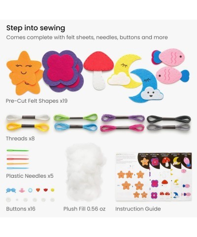 Hand Sewing Kit 5 Learn to Sew Plush Nature Crafts 50 Pieces Pre-Cut Felt Shapes Plastic Needles Plush Fill Buttons and Threa...