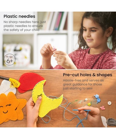 Hand Sewing Kit 5 Learn to Sew Plush Nature Crafts 50 Pieces Pre-Cut Felt Shapes Plastic Needles Plush Fill Buttons and Threa...