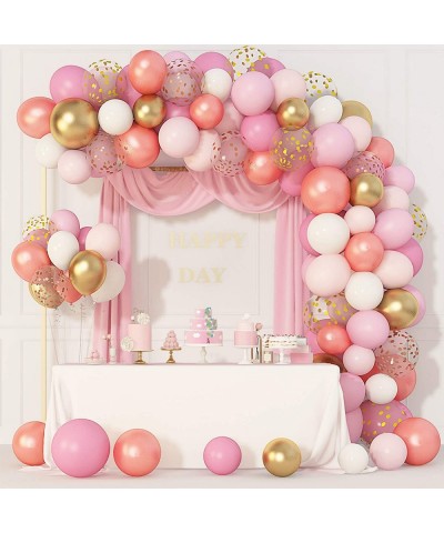 144Pcs Rose Gold Pink Balloons Garland Arch Kit Light Pink Gold White Confetti Latex Metallic Balloons for Birthday Baby Show...