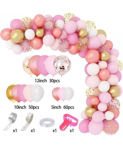 144Pcs Rose Gold Pink Balloons Garland Arch Kit Light Pink Gold White Confetti Latex Metallic Balloons for Birthday Baby Show...