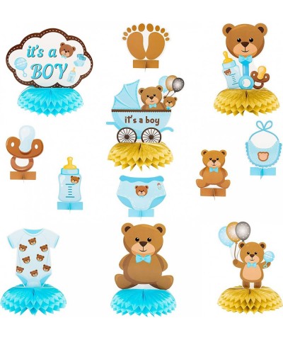 12Pcs Teddy Bear Honeycomb Centerpieces Its A Boy Baby Shower Decoration Blue Brown Teddy Bear Table Topper Decoration for Ne...