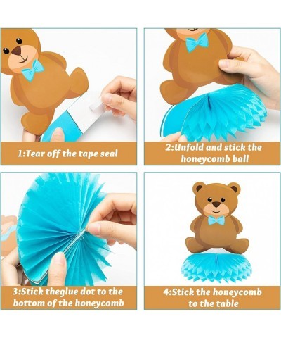 12Pcs Teddy Bear Honeycomb Centerpieces Its A Boy Baby Shower Decoration Blue Brown Teddy Bear Table Topper Decoration for Ne...