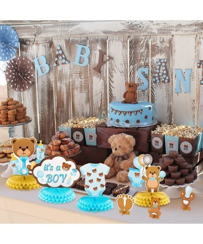 12Pcs Teddy Bear Honeycomb Centerpieces Its A Boy Baby Shower Decoration Blue Brown Teddy Bear Table Topper Decoration for Ne...