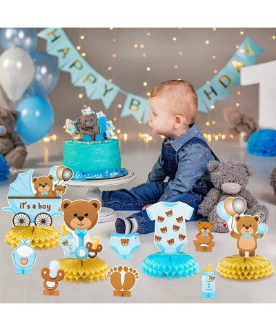 12Pcs Teddy Bear Honeycomb Centerpieces Its A Boy Baby Shower Decoration Blue Brown Teddy Bear Table Topper Decoration for Ne...