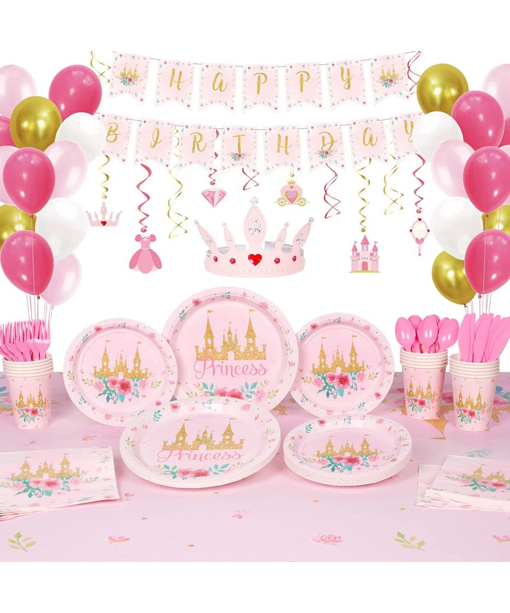 Princess Birthday Party Supplies Serves 16 Includes Princess Plates and Napkins Crown 108" x 54" Tablecloth Straws Hanging Sw...