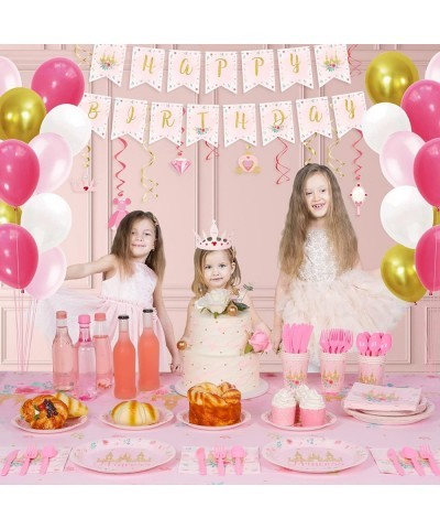 Princess Birthday Party Supplies Serves 16 Includes Princess Plates and Napkins Crown 108" x 54" Tablecloth Straws Hanging Sw...